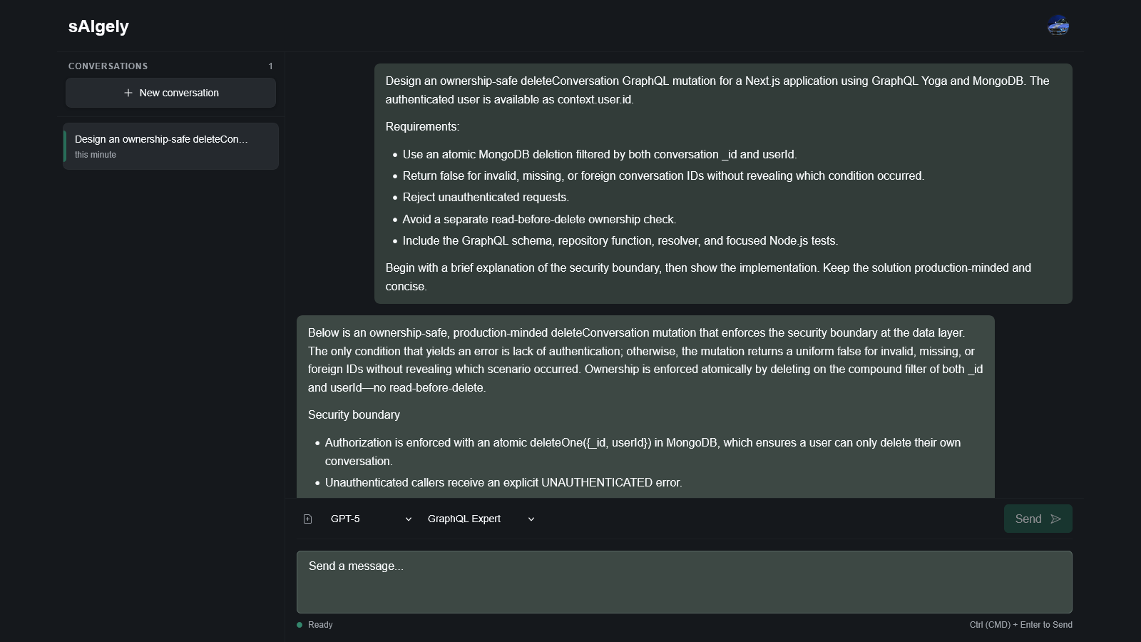 Saigely workspace dashboard with conversation list and active chat panel